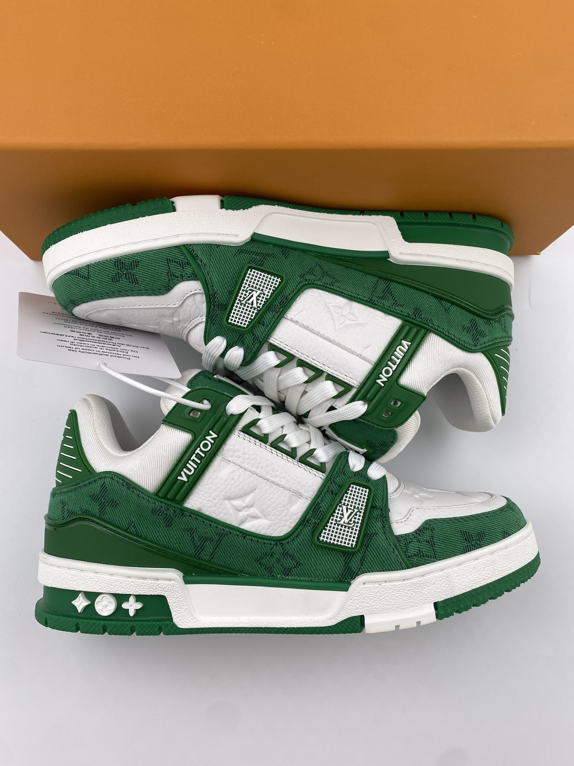 L** V* Trainer Green Monogram Denim White