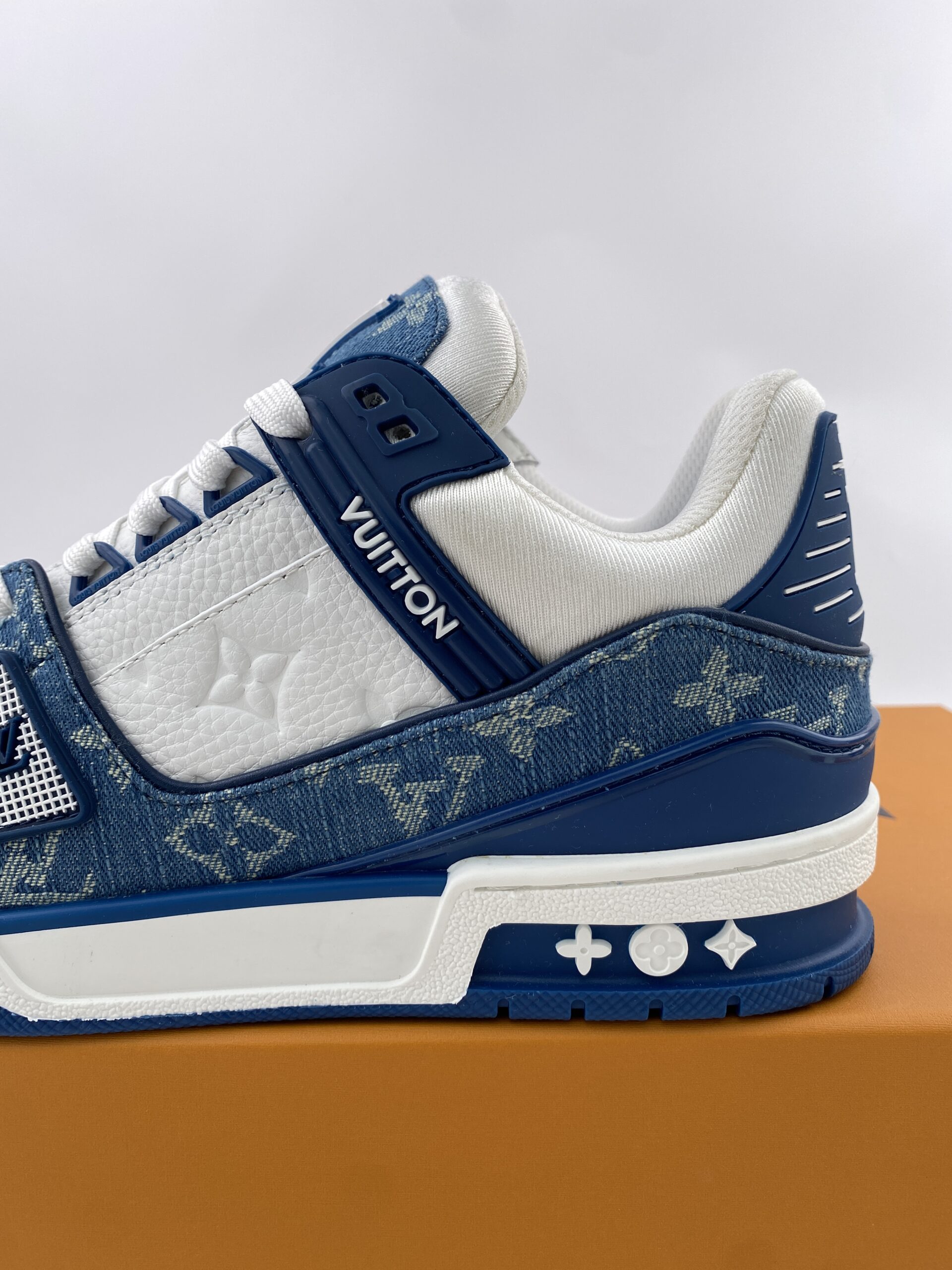 L** V* LV Trainer Monogram Denim White Blue