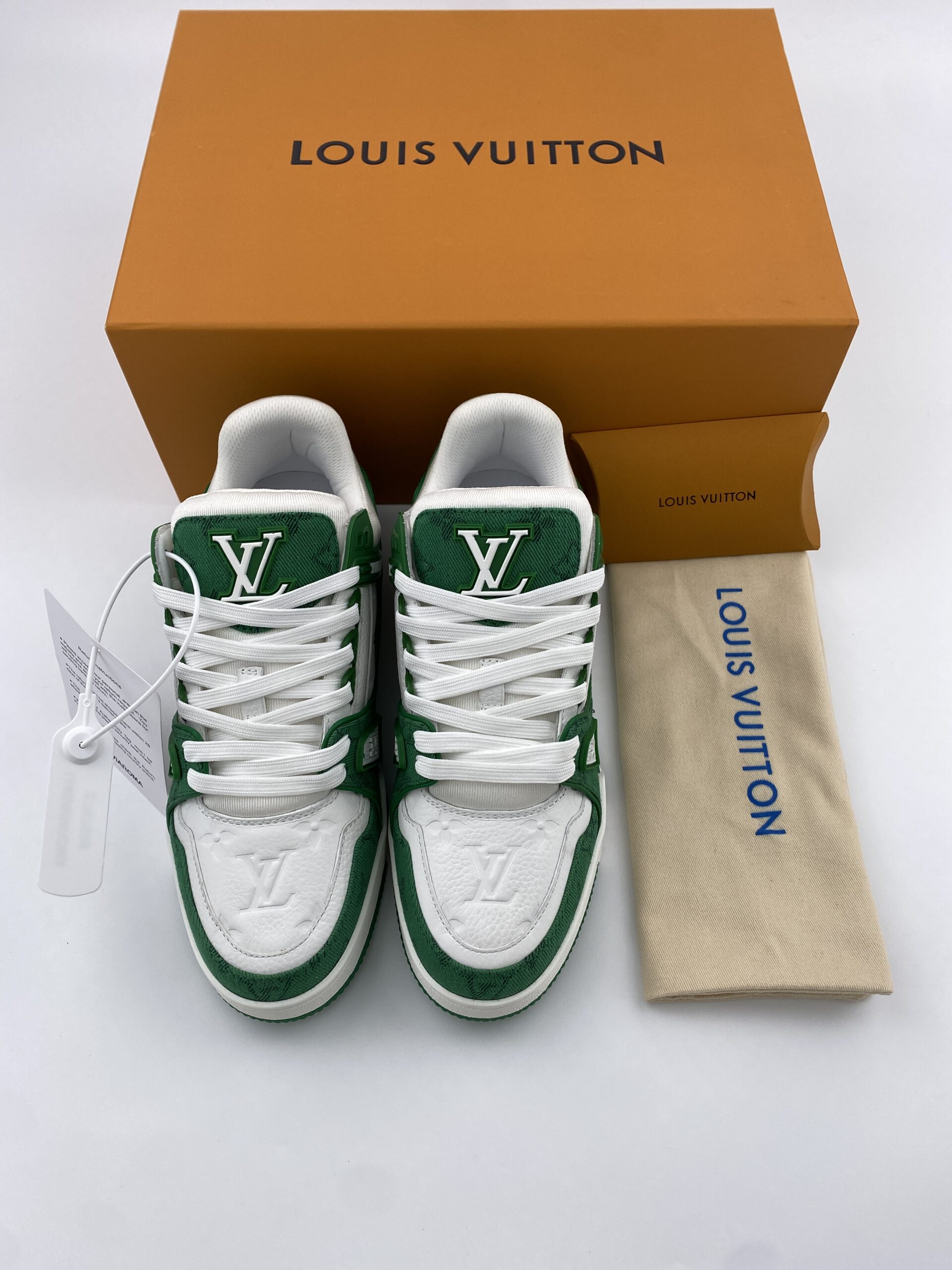 L** V* Trainer Green Monogram Denim White