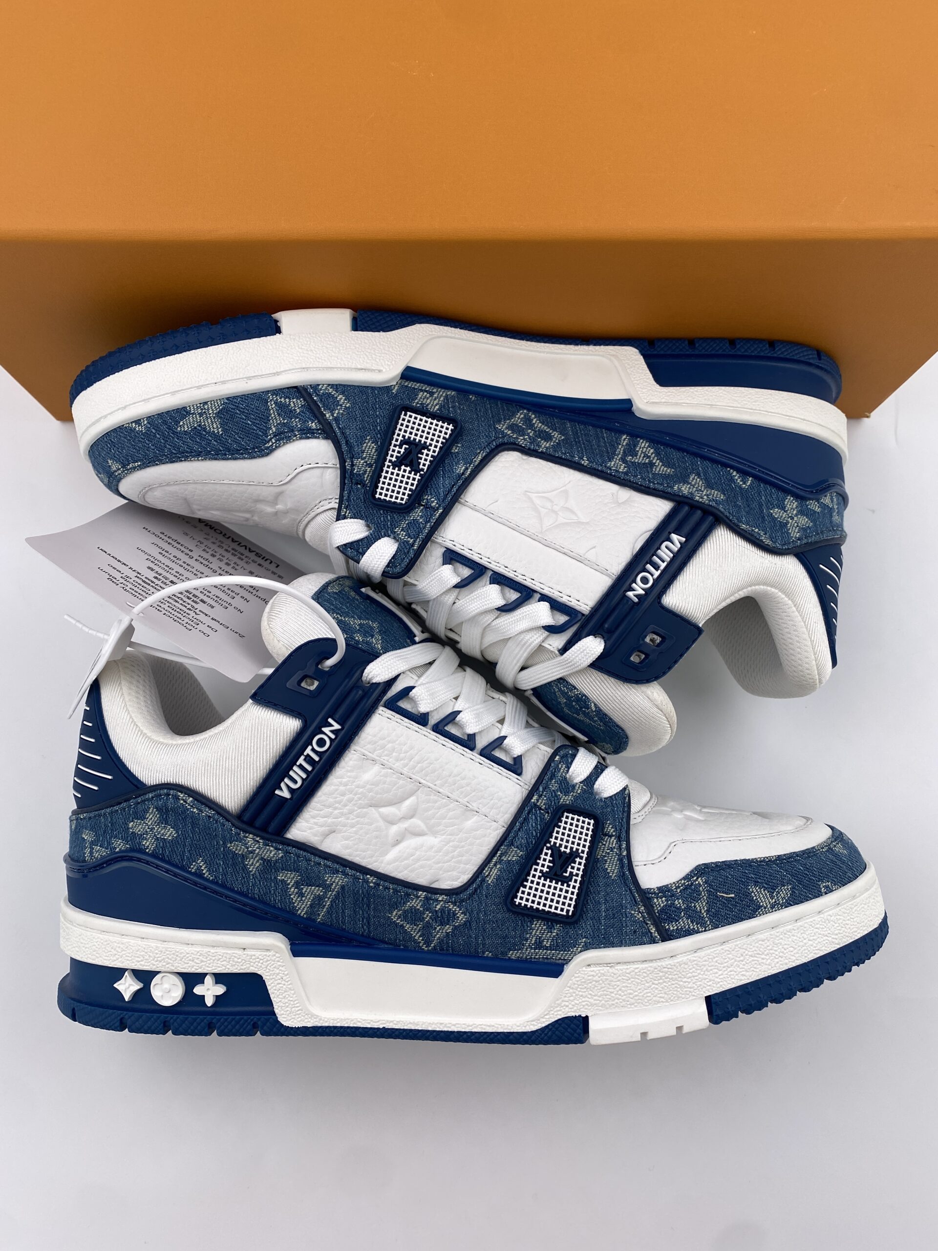 L** V* LV Trainer Monogram Denim White Blue