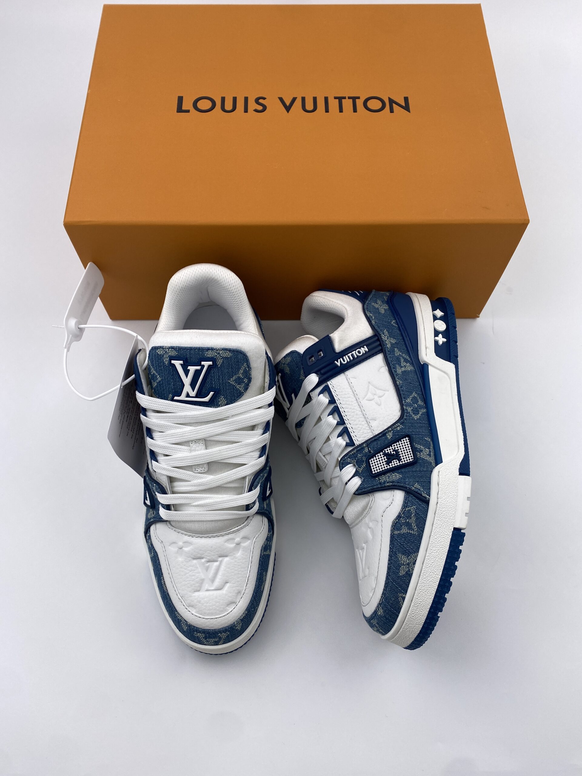 L** V* LV Trainer Monogram Denim White Blue