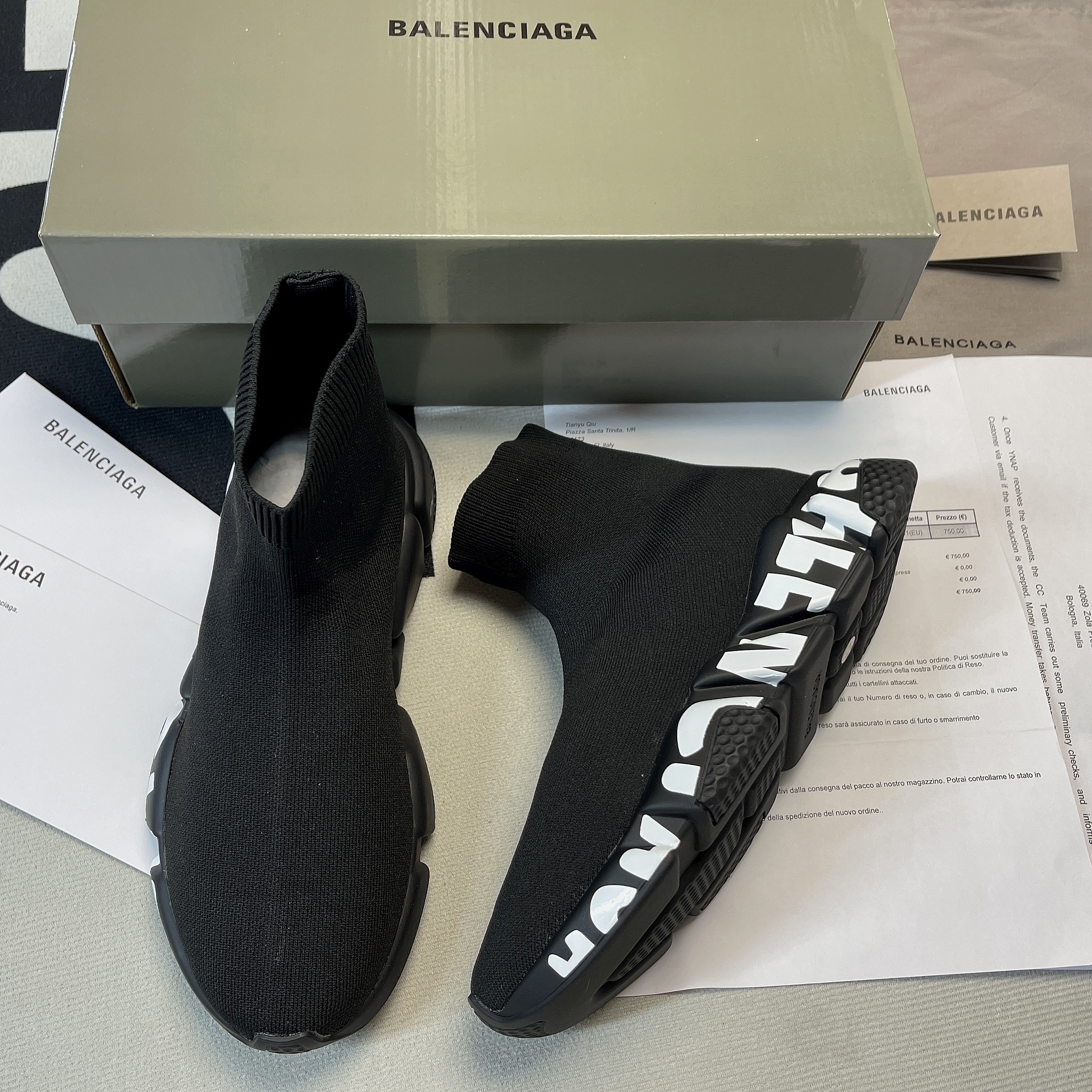 Balenciaga Speed Graffiti Trainers Black White Logo