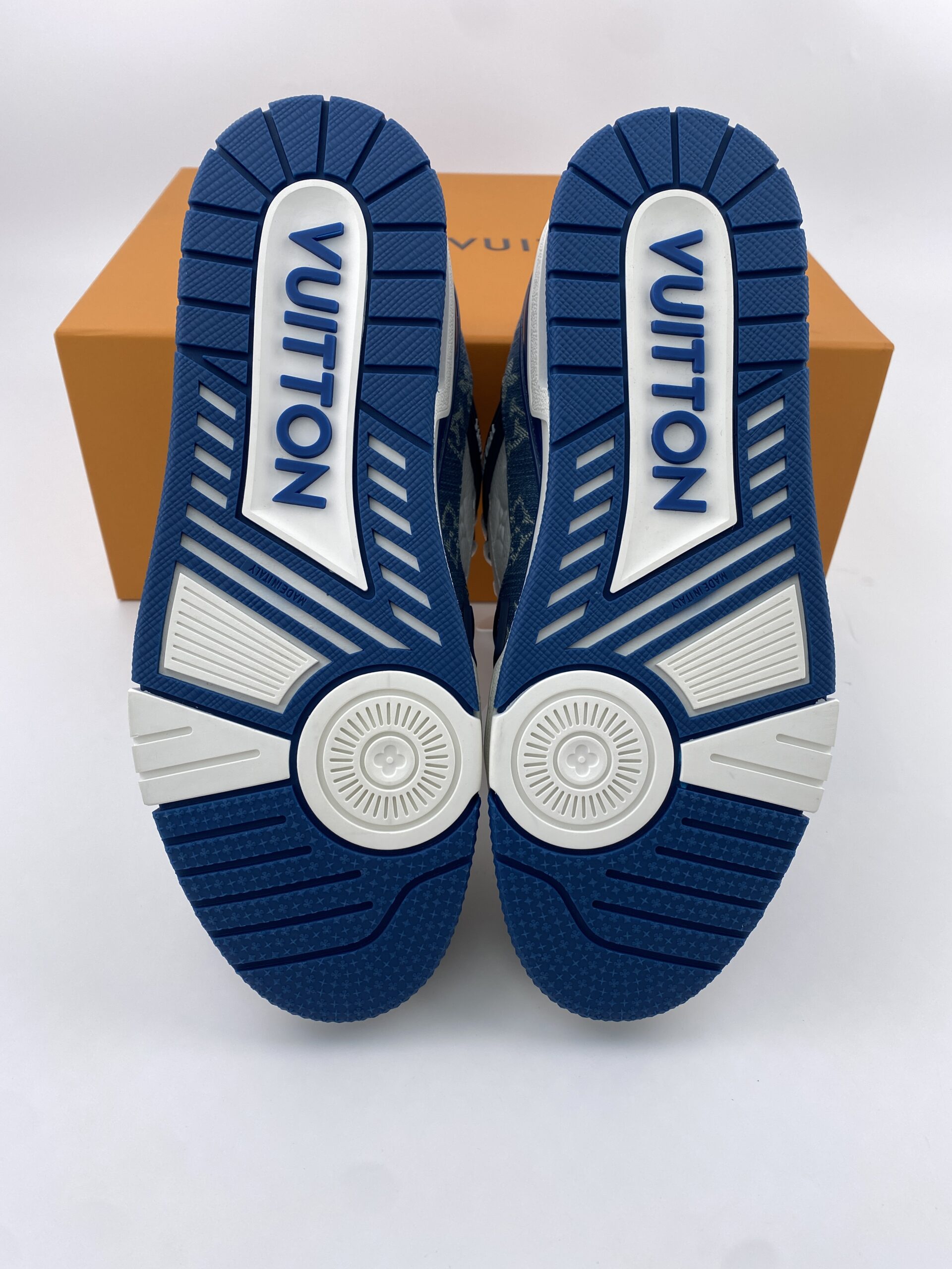 L** V* LV Trainer Monogram Denim White Blue