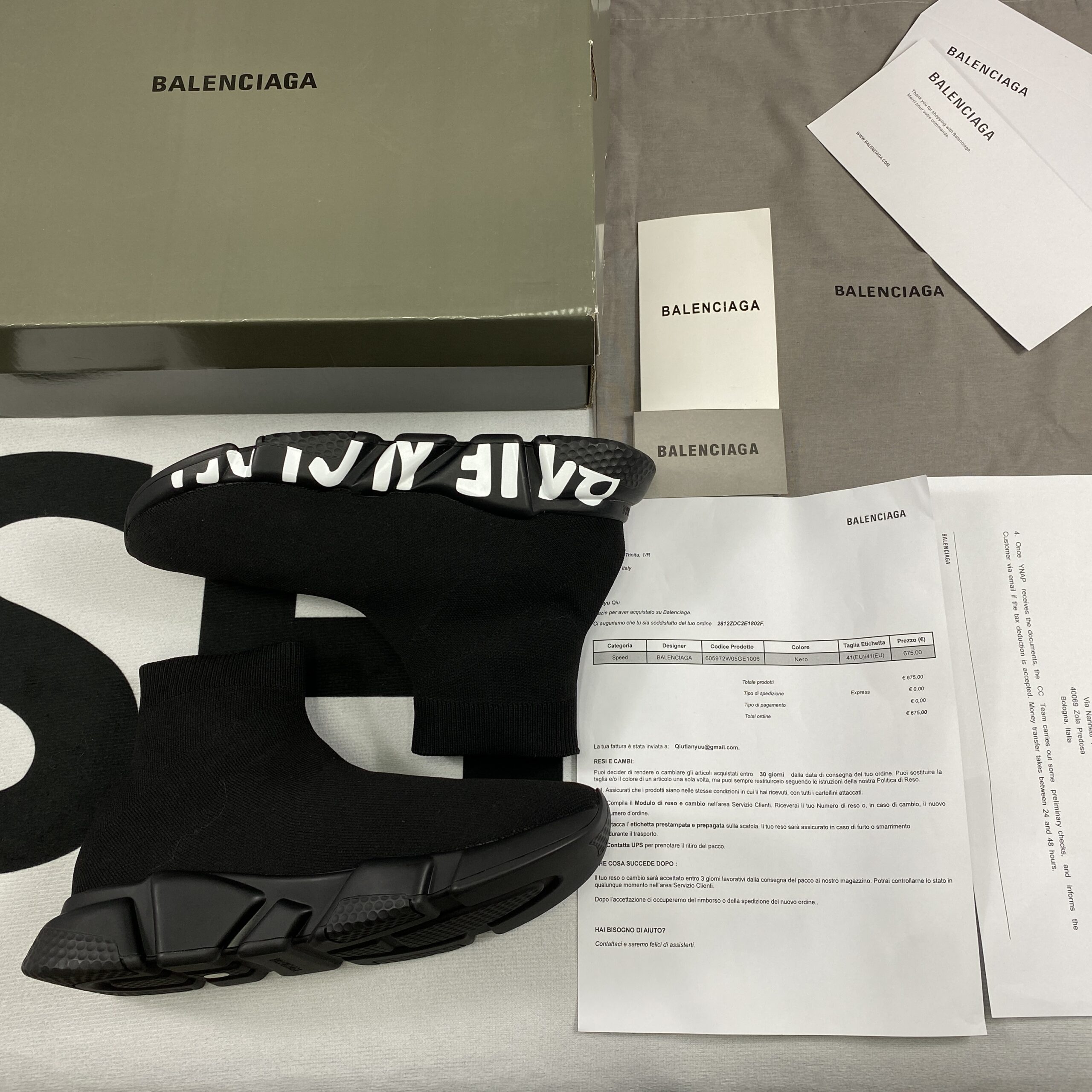 Balenciaga Speed Graffiti Trainers Black White Logo