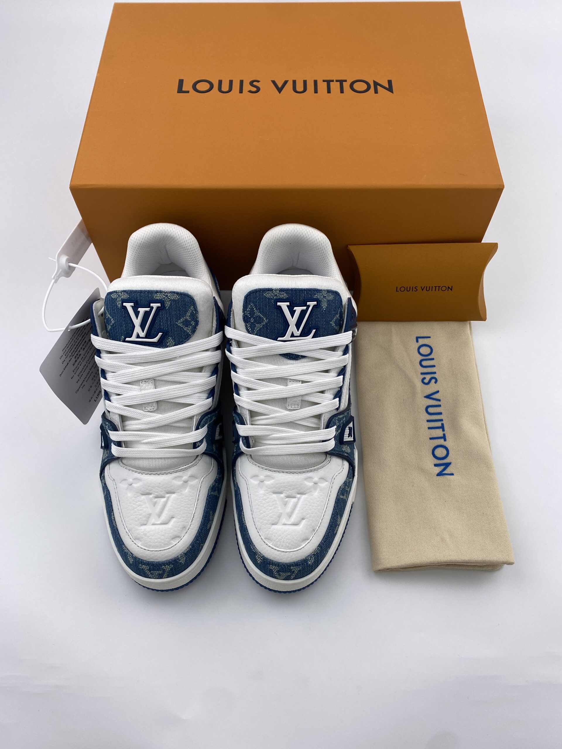 L** V* LV Trainer Monogram Denim White Blue