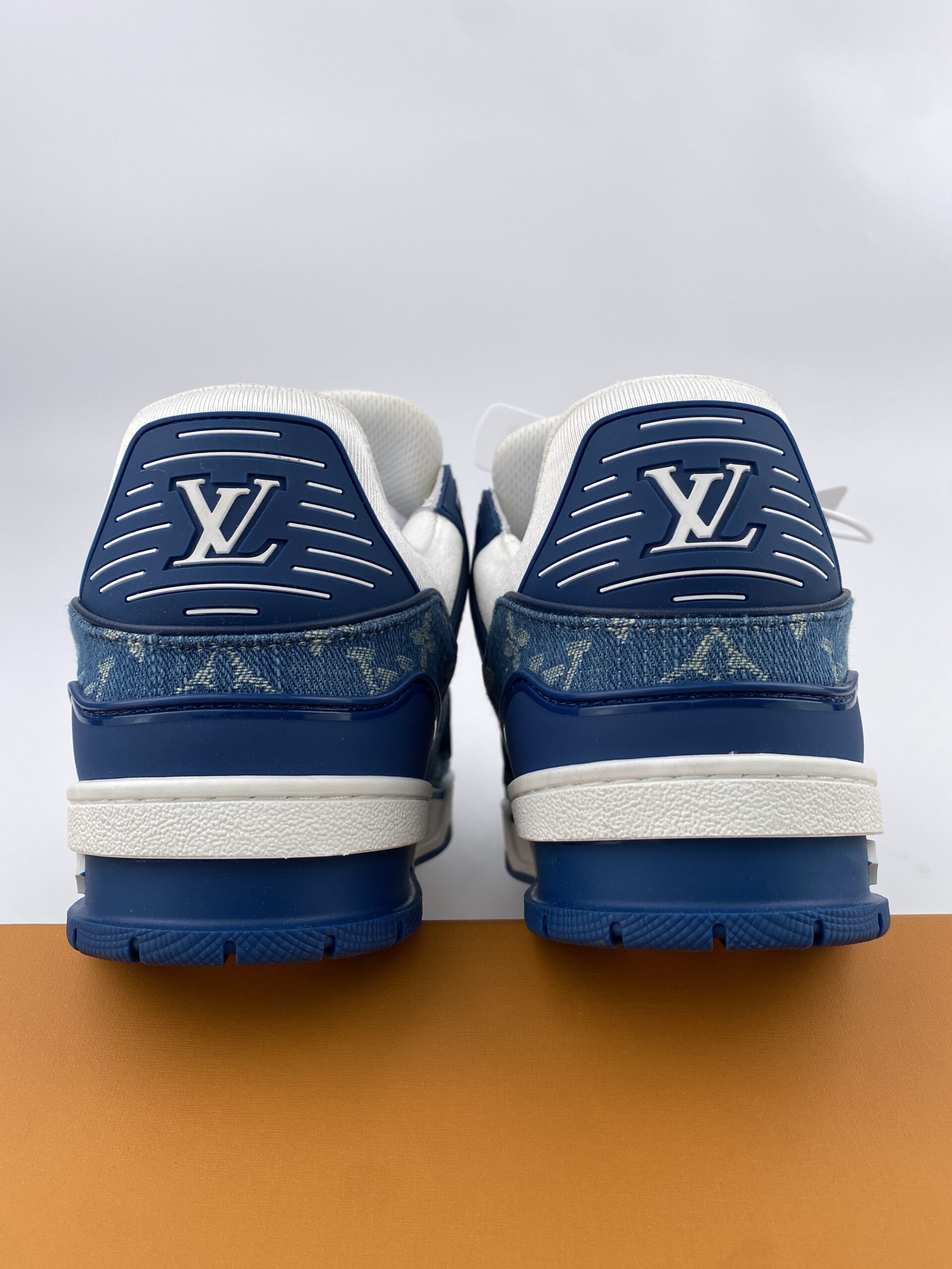 L** V* LV Trainer Monogram Denim White Blue