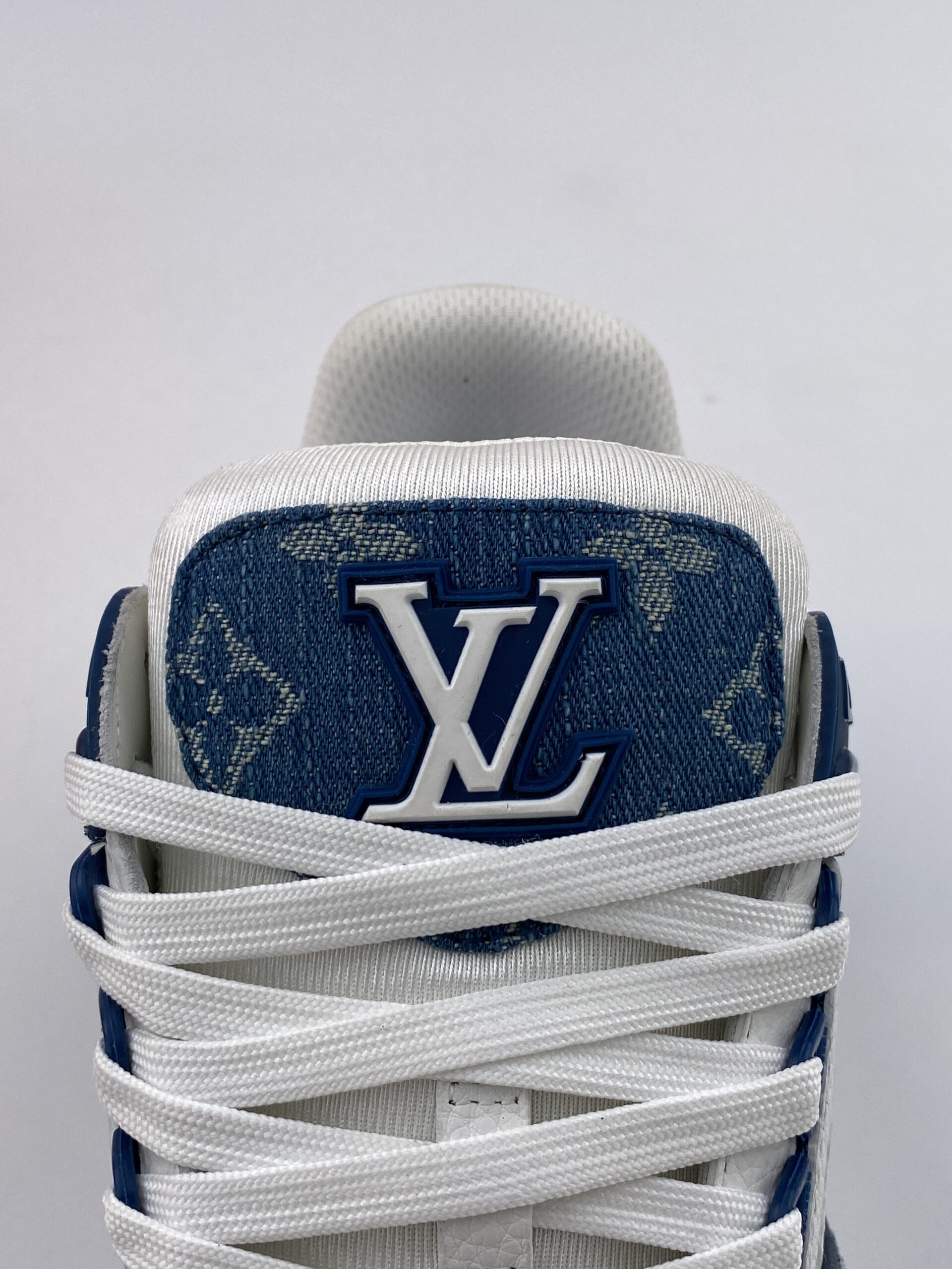 L** V* LV Trainer Monogram Denim White Blue