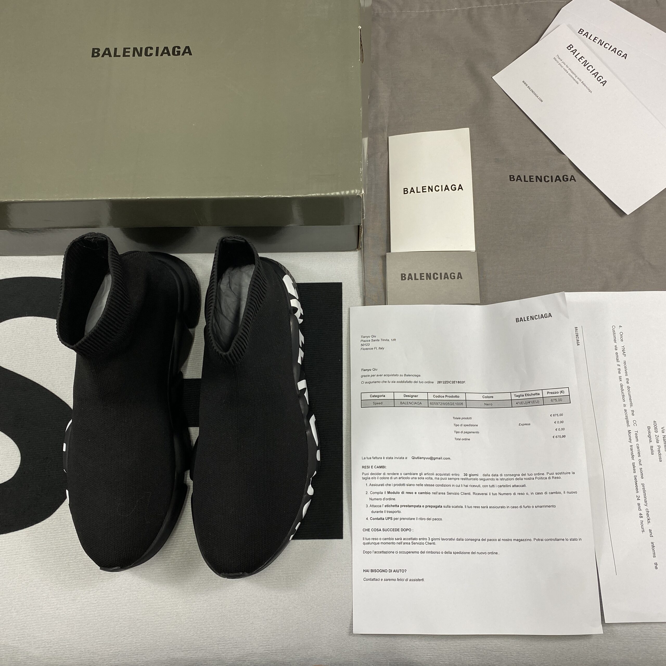 Balenciaga Speed Graffiti Trainers Black White Logo